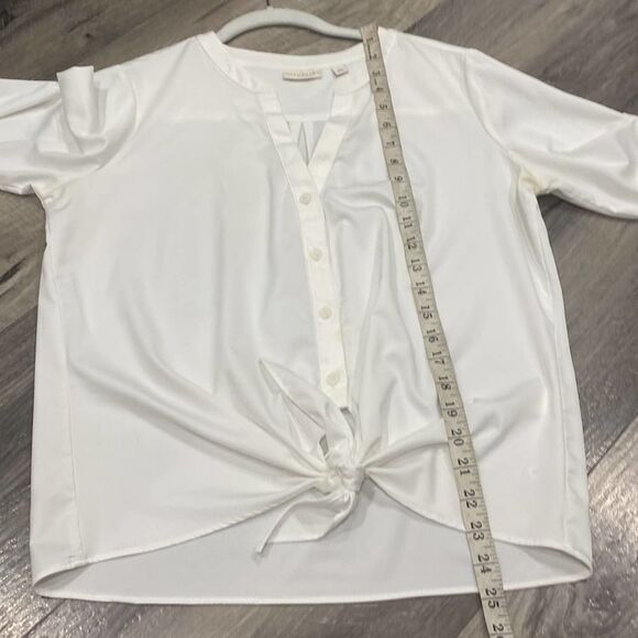 A1 Eva Mendes New York & Company White Tie Up Button Front 1/2 sleeve top medium - Picture 8 of 8